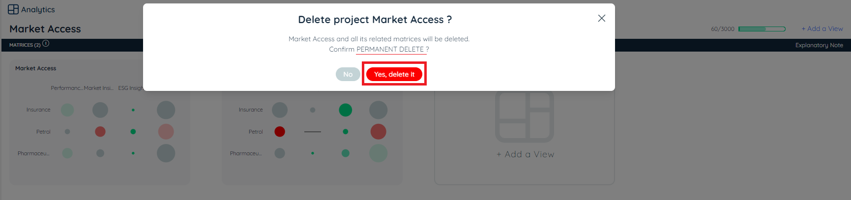 Analytics - Delete a Project 