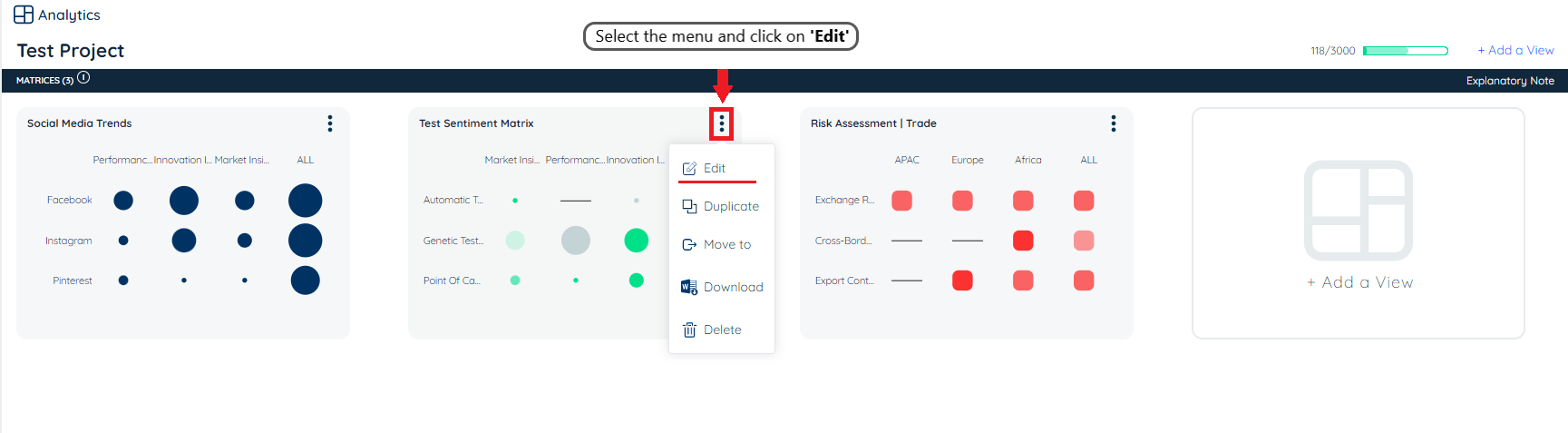 Analytics - Edit a Matrix