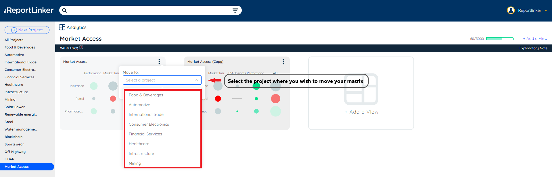 Analytics - Move a Project to new one