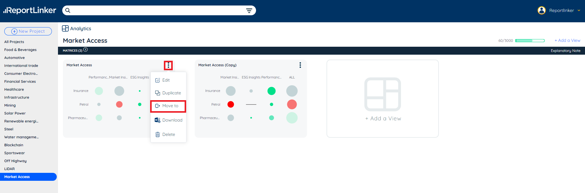 Analytics - Move a Project