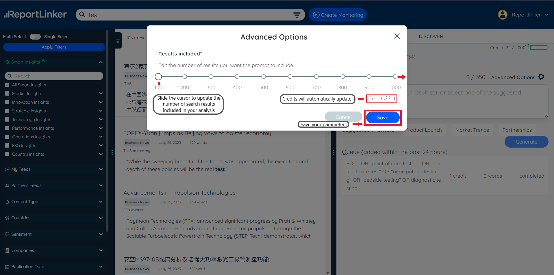 Summary - Advanced Options Slider